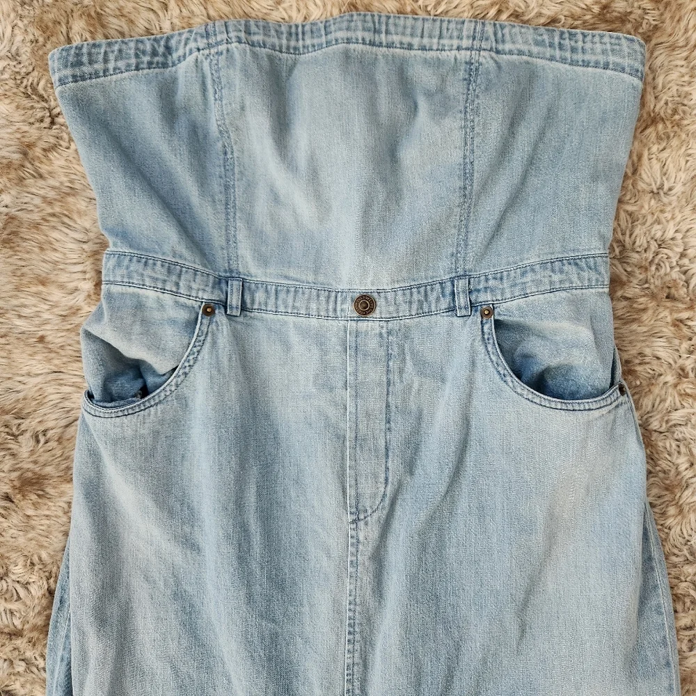 Free People Picture Perfect‎ Midi Dress Light Wash Denim Women's